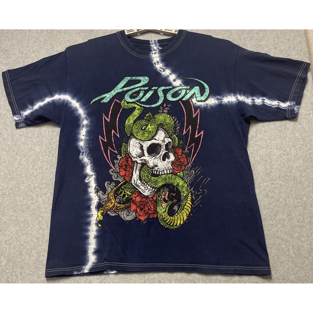 Poison Bret Michaels 80's Glam Rock Band Tie Dye Skull Snake T-Shirt Men's Sz L
